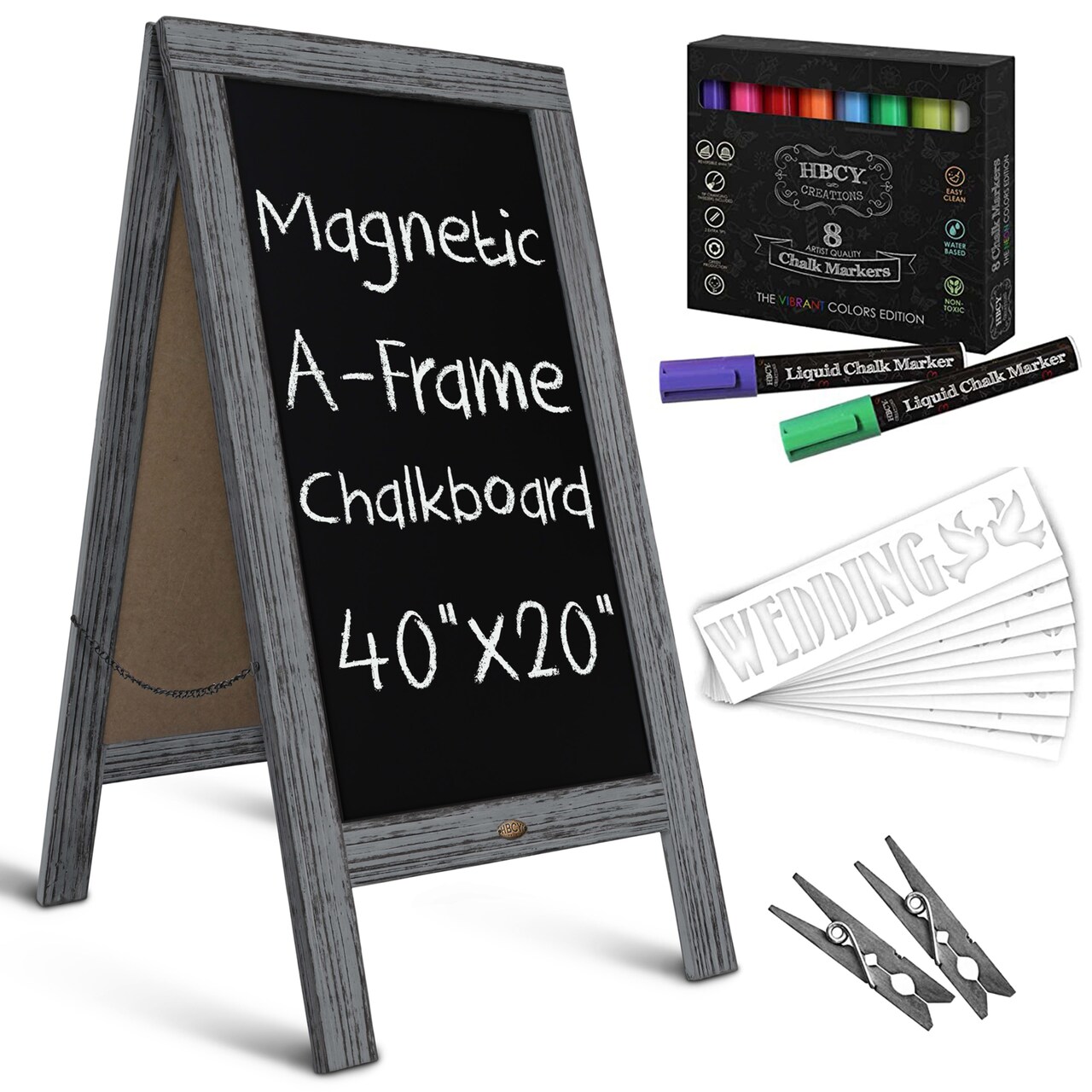 HBCY Creations A-Frame Chalkboard / Sidewalk Chalkboard Sign with Eraser / Large Sturdy Sandwich Board / A Frame Restaurant Message Board